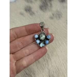 Native American Sterling Silver Paloma Golden Hills Turquoise Cluster Pendant